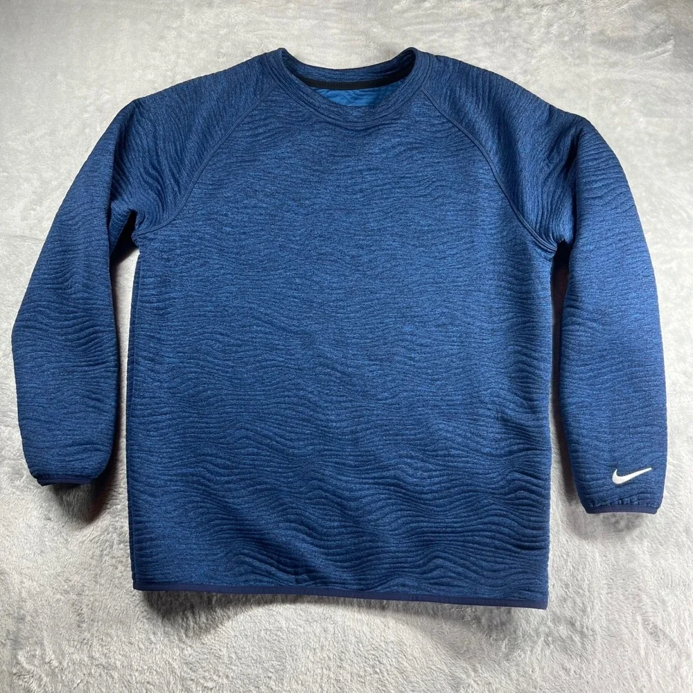 Nike Dri-FIT Mens Golf Quilted Training Sweatshirt Blue Heather Raked Lines LG